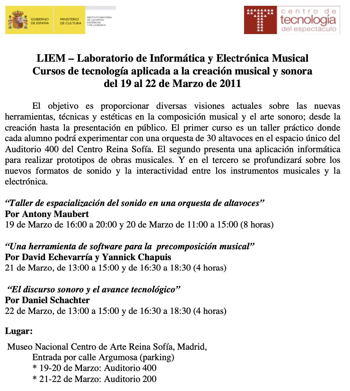 22 Marzo 2011 – LIEM Madrid Curso & Concierto